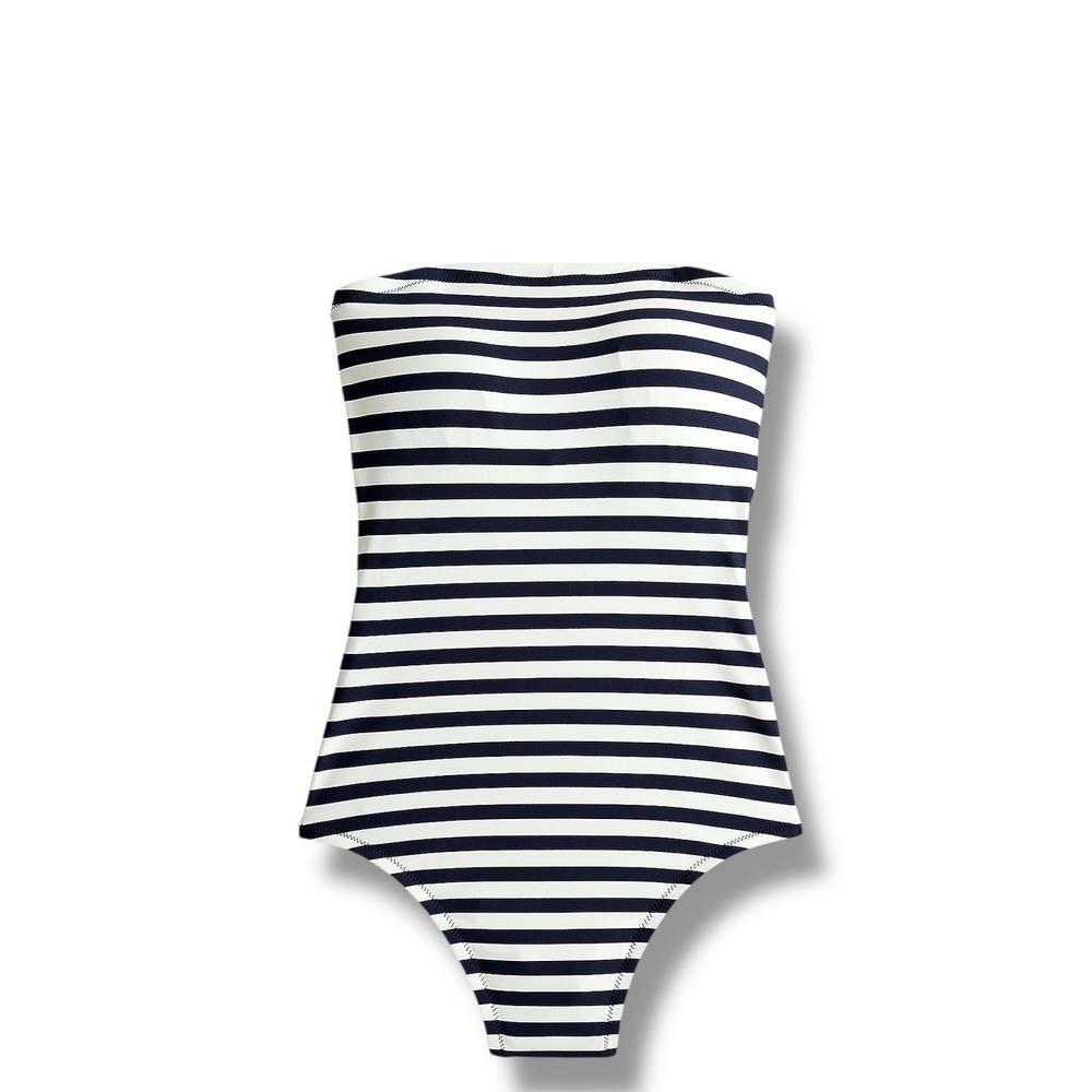 J.Crew One Piece‎ Swimsuit Women 4 Black White Striped Cutout Bandeau Nautical